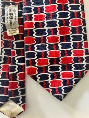 Vintage 3.5" Navy, Red & White Patterned Tie from Bloomingdale’s by Bogart